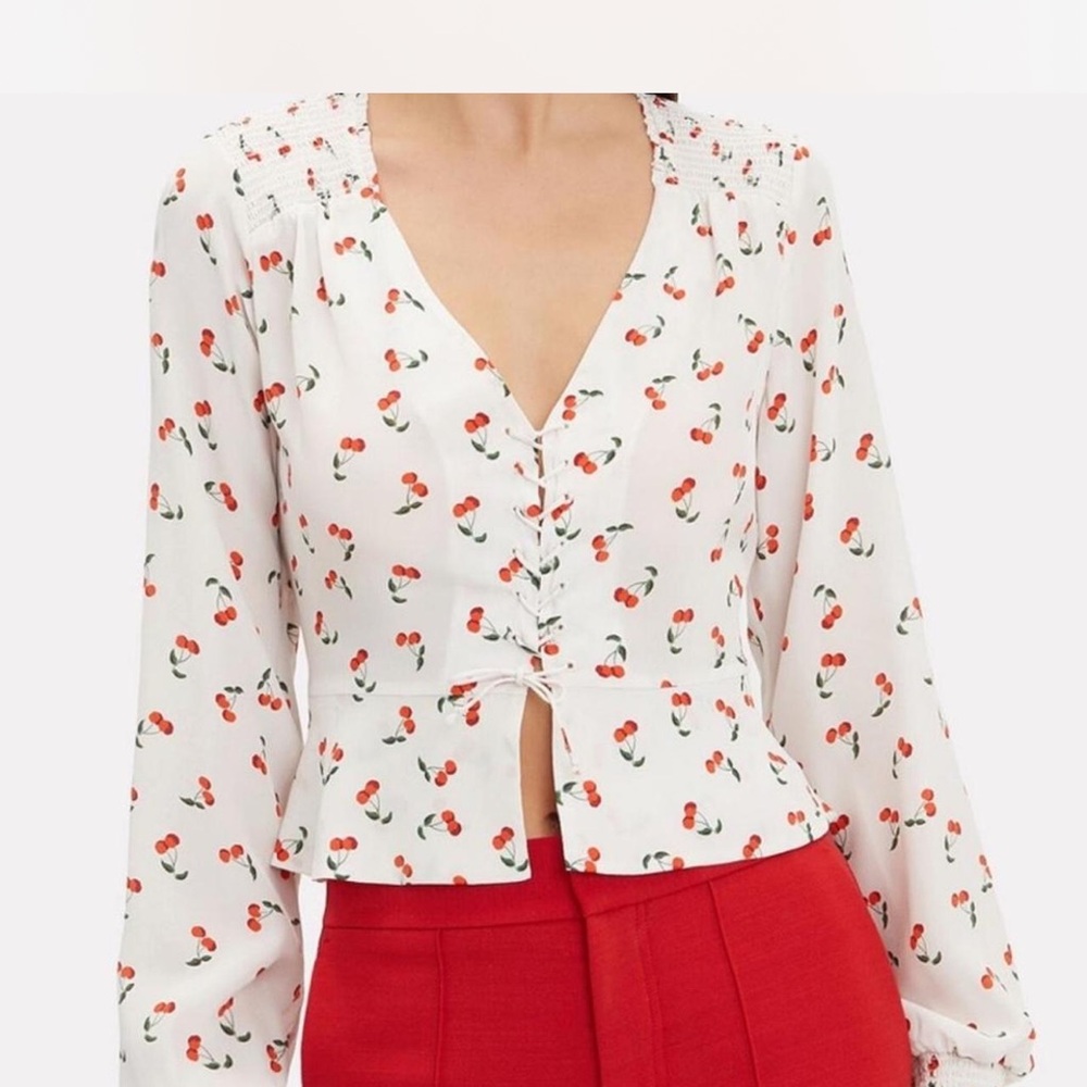 Elegant White cherry silk Women's Top